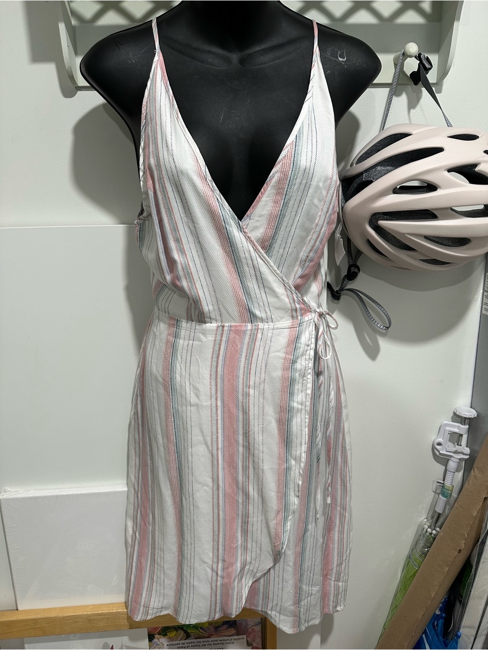 New with tags Gentle Fawn Pink, White & Gray Striped Wrap Midi Dress